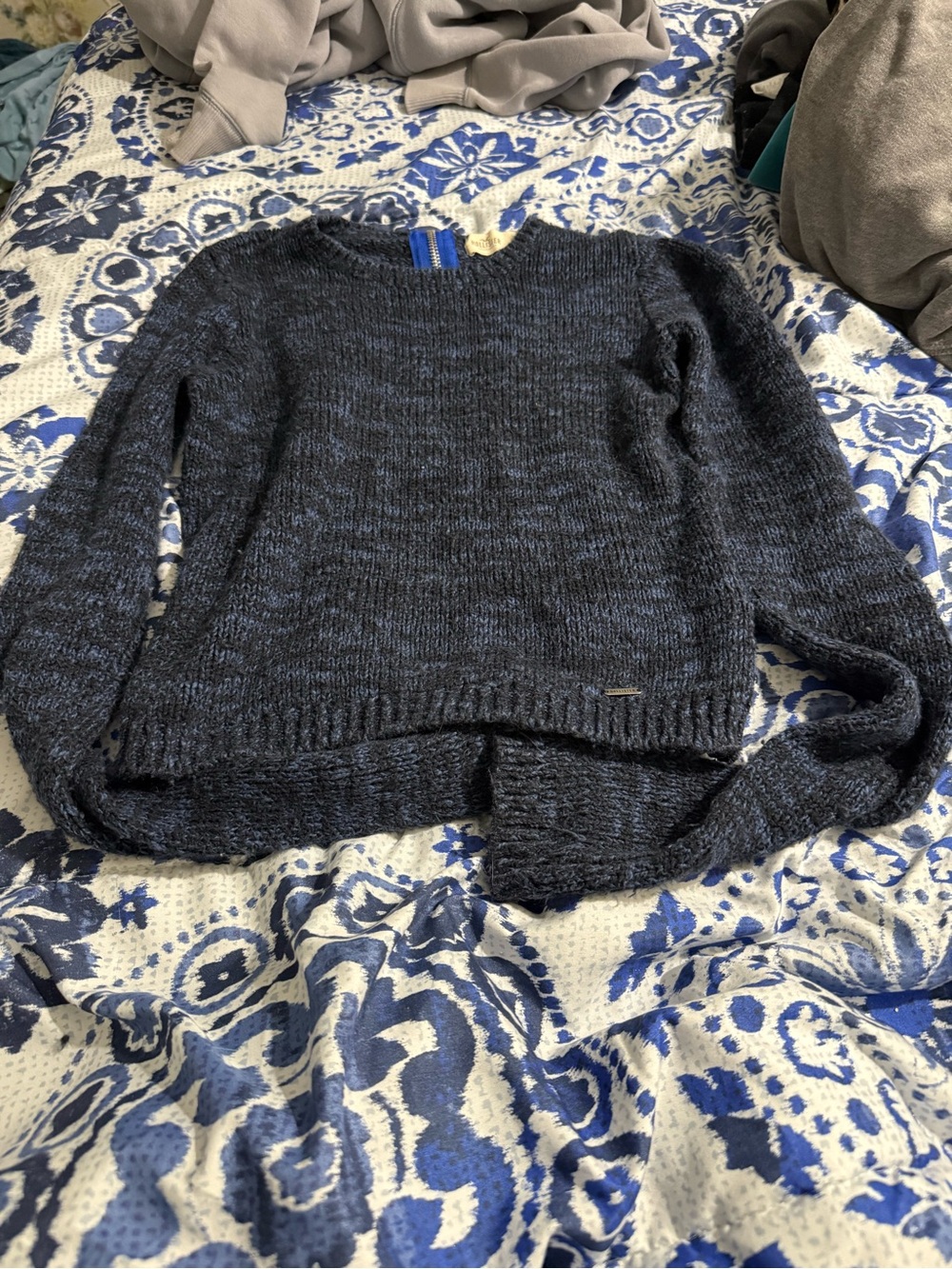 Hollister Navy Marled Crewneck Sweater